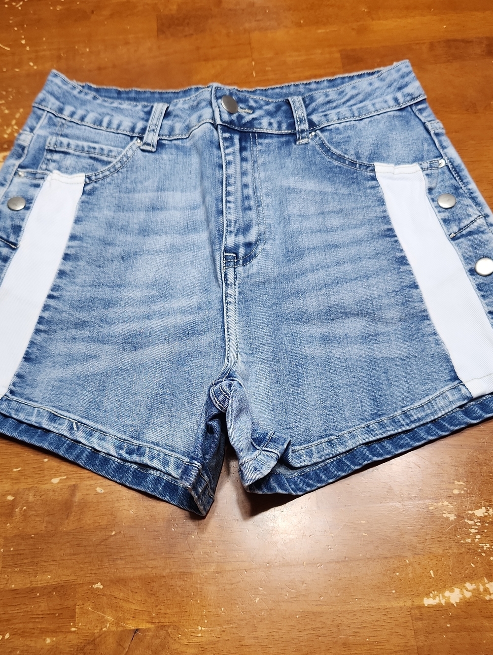 Women’s Blue Denim Jean Shorts with White Side Panels